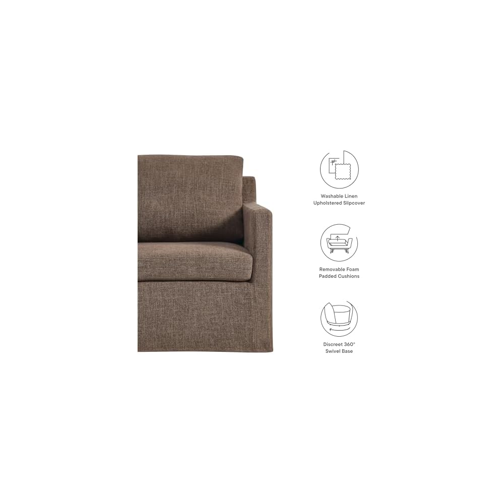 Modway Serene Swivel Accent Armchair in Mocha - Modern Fabric Upholstered Chair - Slipcovered Armchair - Swivel Chair for Living Room or Bedroom