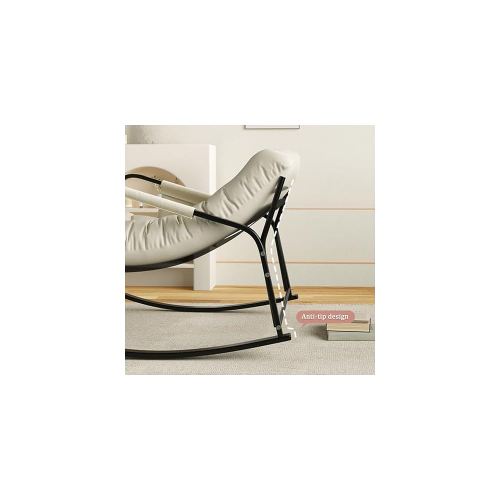 Upholstered Rocking Chair, Double Adult Rocker Chair, Balcony Leisure Lounge Chair, Sofa Chair with Backrest and Side Pocket, Modern Relax Arm Chair, Available in All Seasons (Color : Off