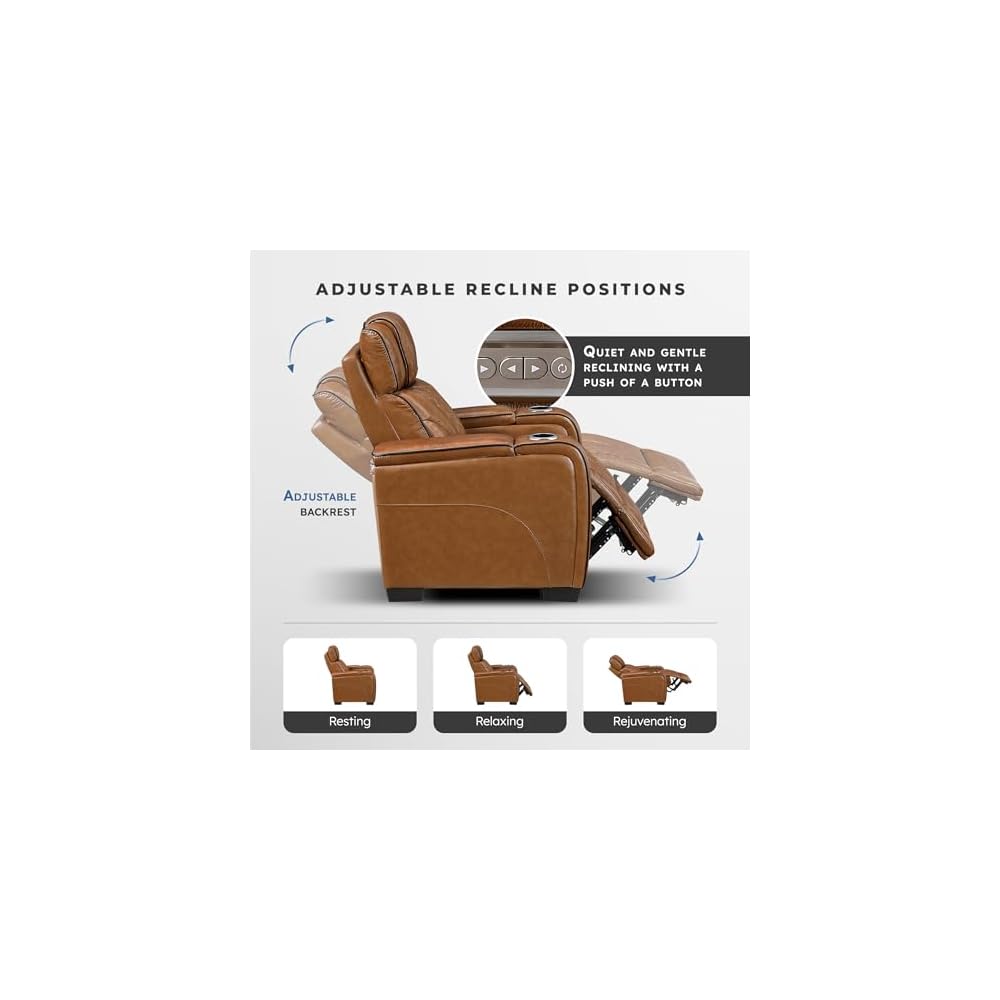 Lexicon Leather Match Power Reclining Loveseat, Heat, Massage, LED, Brown