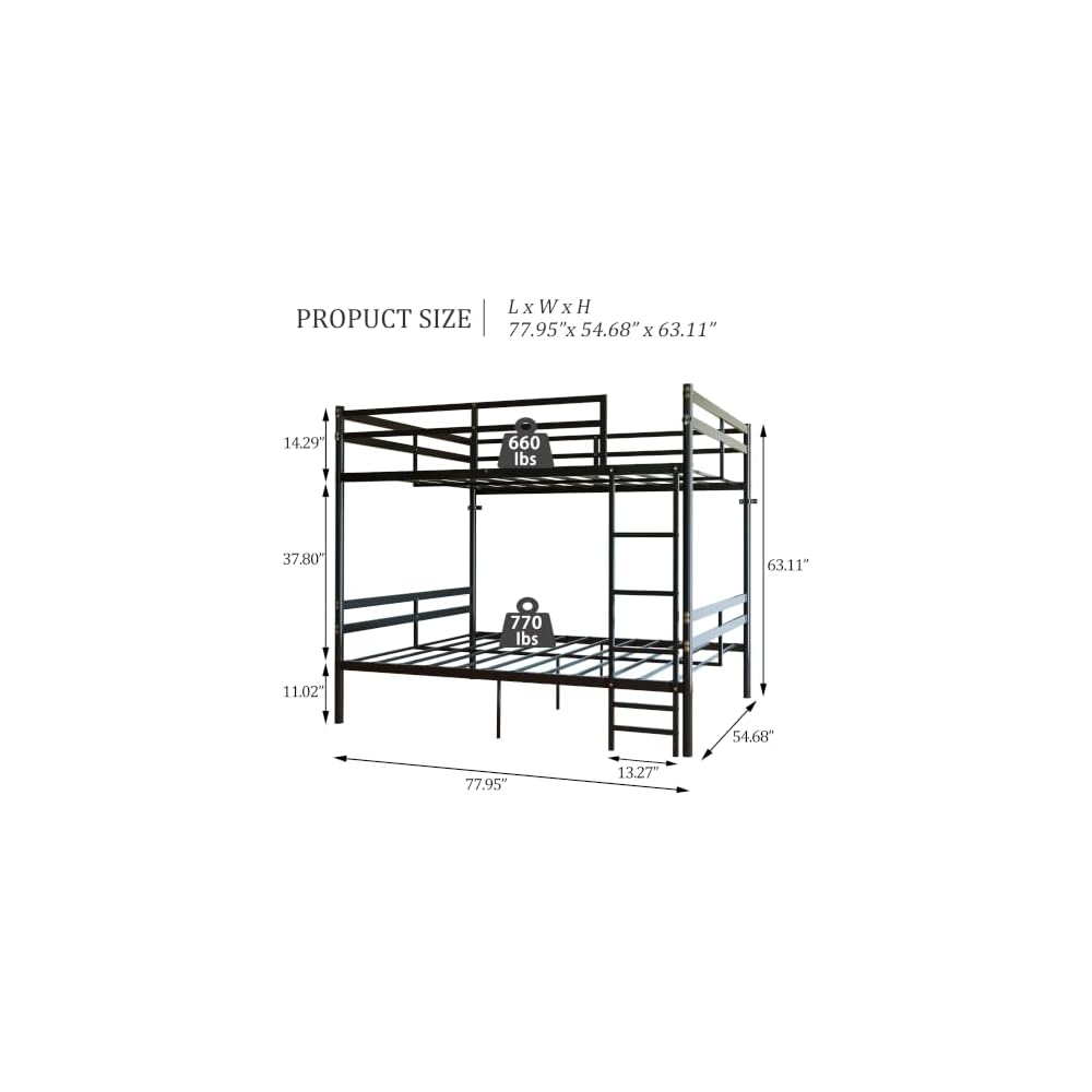 Full Over Full Bunk Bed with Floor-Standing Ladder,Black
