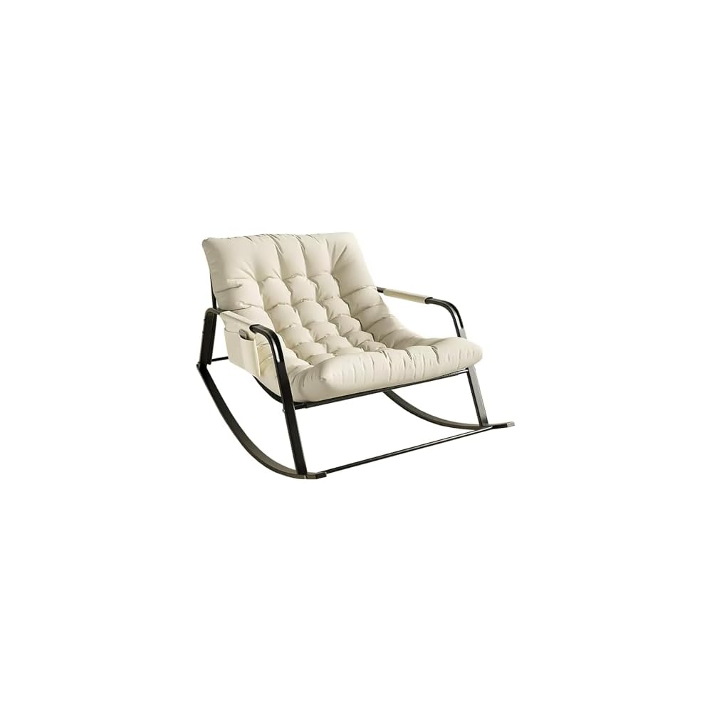Upholstered Rocking Chair, Double Adult Rocker Chair, Balcony Leisure Lounge Chair, Sofa Chair with Backrest and Side Pocket, Modern Relax Arm Chair, Available in All Seasons (Color : Off