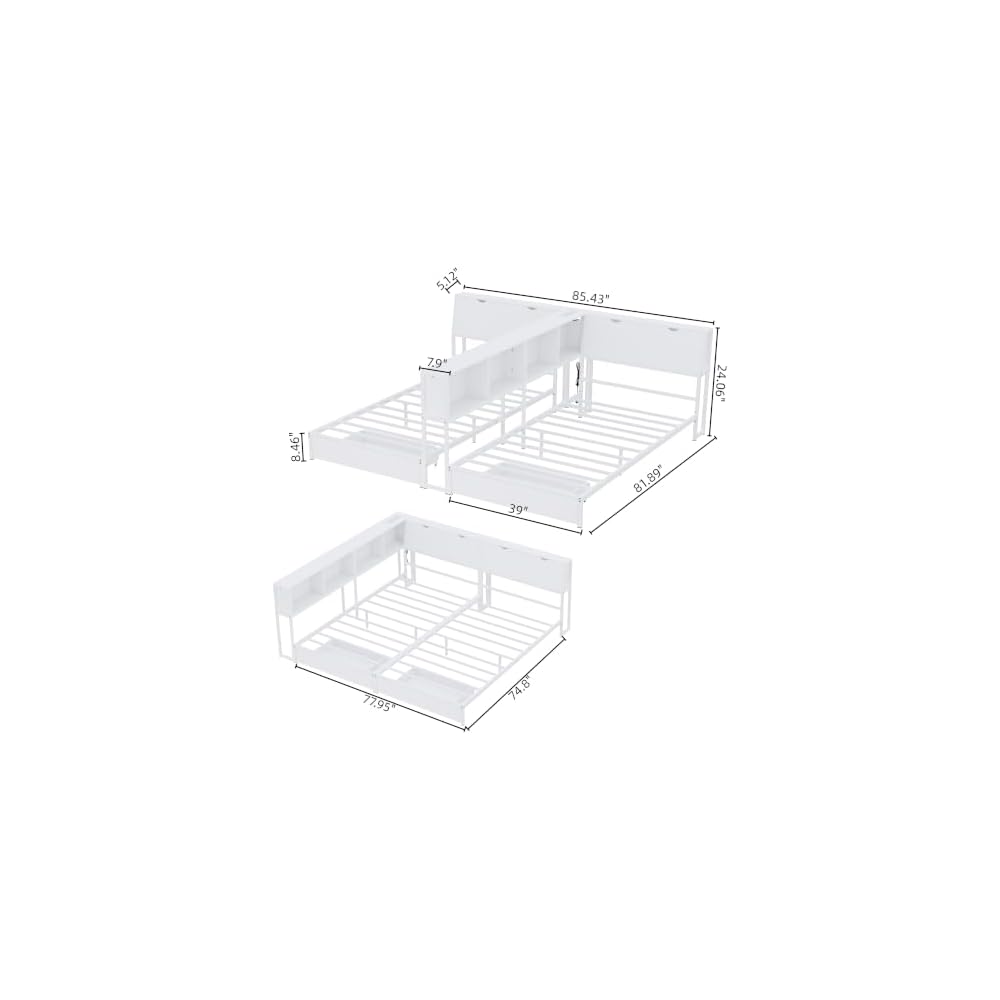 Bellemave Twin Beds for 2 Kids,Double Twin Bed with Storage Drawers,Whtie