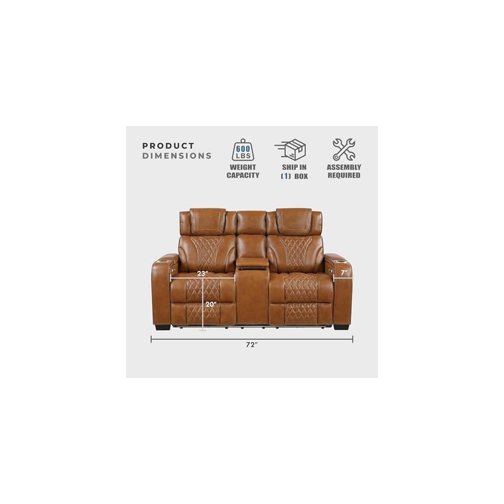 Lexicon Leather Match Power Reclining Loveseat, Heat, Massage, LED, Brown