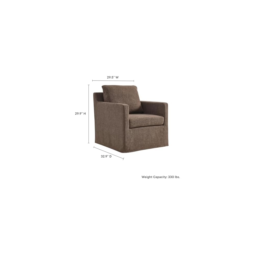 Modway Serene Swivel Accent Armchair in Mocha - Modern Fabric Upholstered Chair - Slipcovered Armchair - Swivel Chair for Living Room or Bedroom