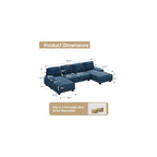 Furniwell Convertible Sectional Sofa Couch, 4 Seat Sofa Set for Living Room U-Shaped Modern Fabric Modular Sofa Sleeper with Double Chaise & Memory Foam (Fabric, Blue)