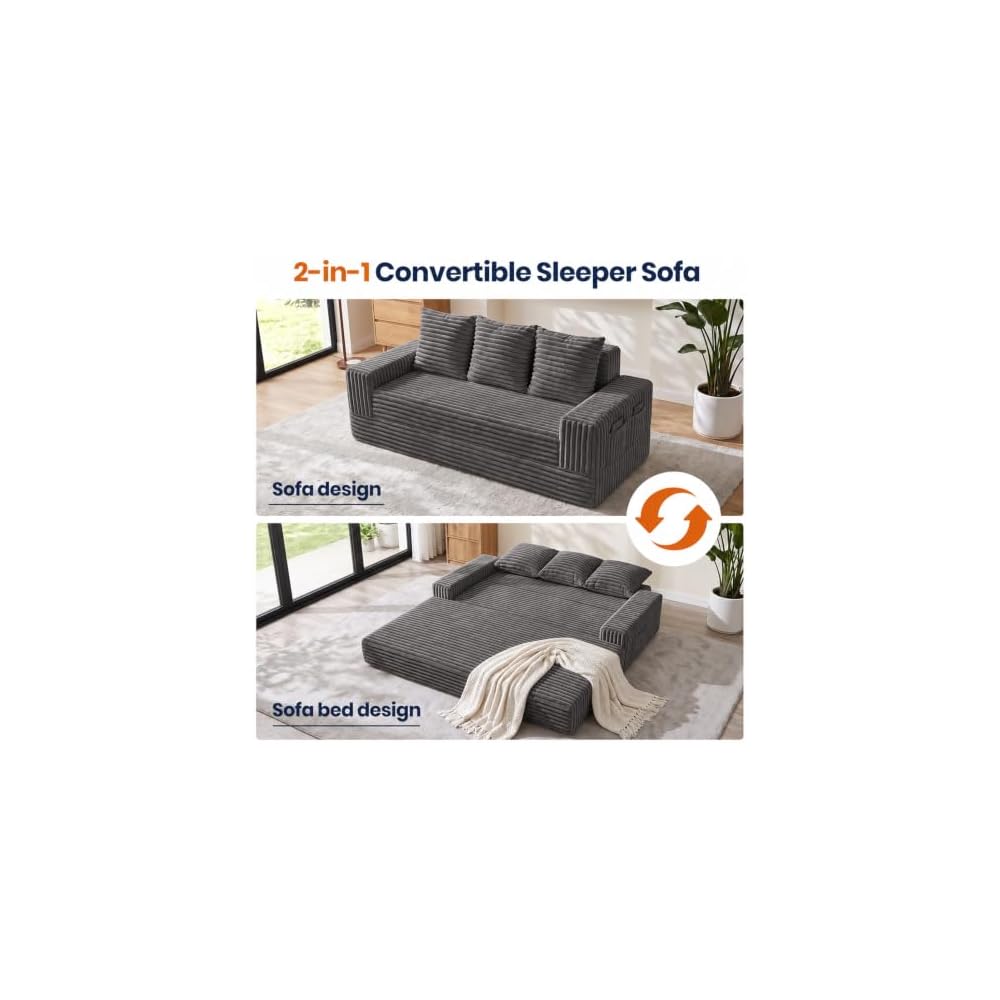 2-in-1 Convertible Sofa Bed, 70" Boneless Couch