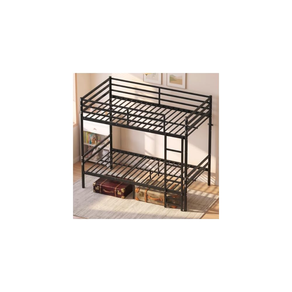 Full Over Full Bunk Bed with Floor-Standing Ladder,Black