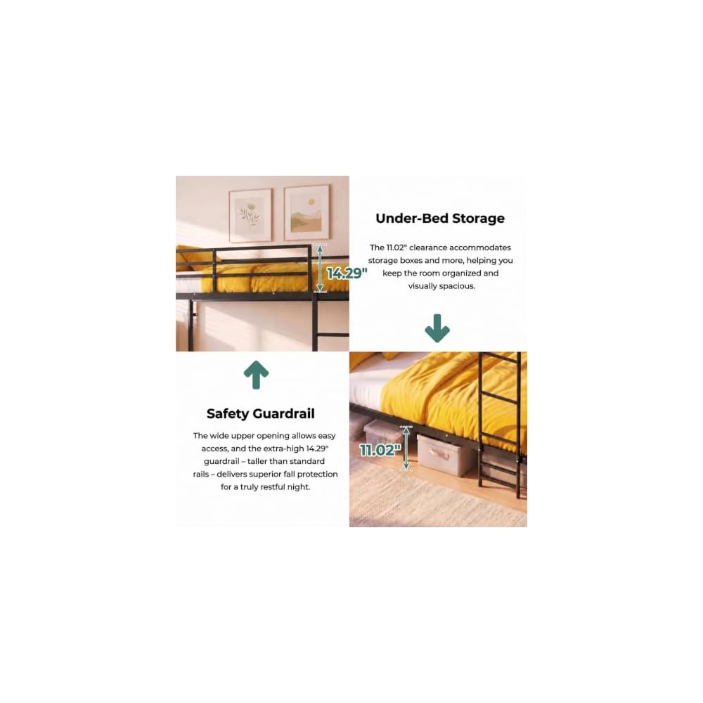 Full Over Full Bunk Bed with Floor-Standing Ladder,Black