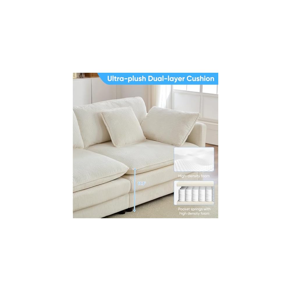 Mjkone 148” U Shape Sectional Couch with Movable Ottoman，Beige
