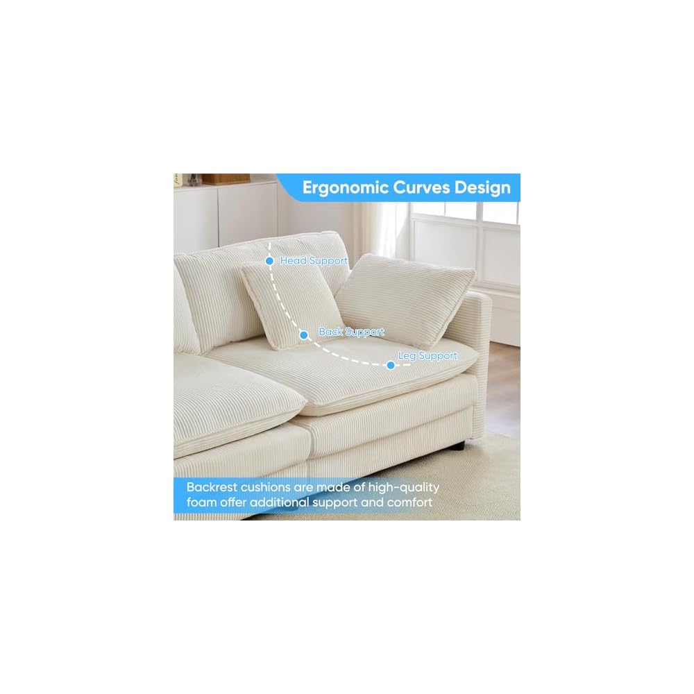 Mjkone 148” U Shape Sectional Couch with Movable Ottoman，Beige