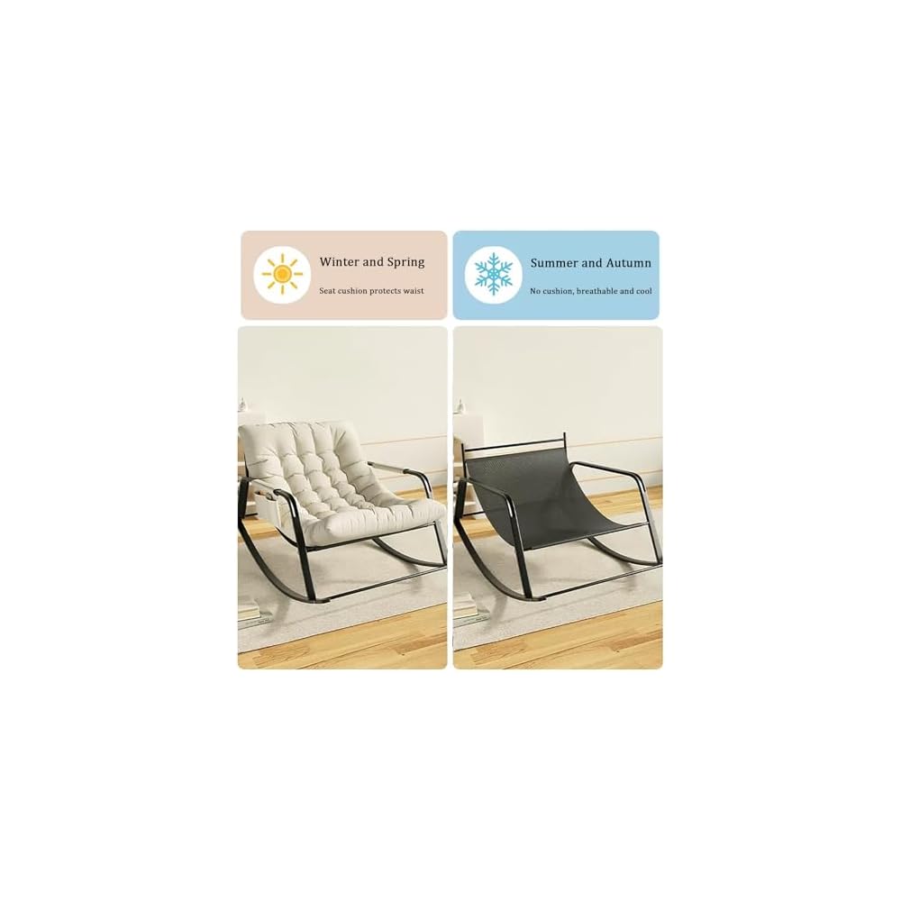 Upholstered Rocking Chair, Double Adult Rocker Chair, Balcony Leisure Lounge Chair, Sofa Chair with Backrest and Side Pocket, Modern Relax Arm Chair, Available in All Seasons (Color : Off
