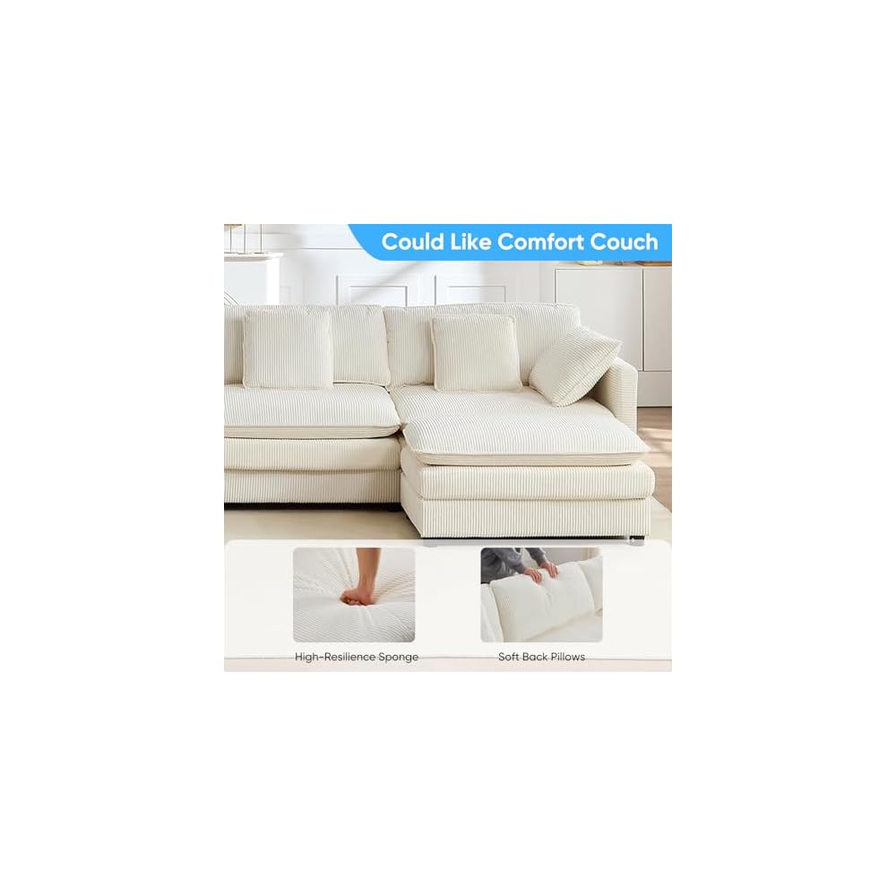 Mjkone 148” U Shape Sectional Couch with Movable Ottoman，Beige
