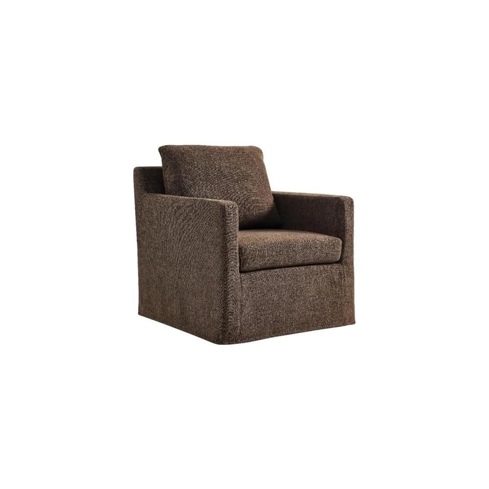 Modway Serene Swivel Accent Armchair in Mocha - Modern Fabric Upholstered Chair - Slipcovered Armchair - Swivel Chair for Living Room or Bedroom