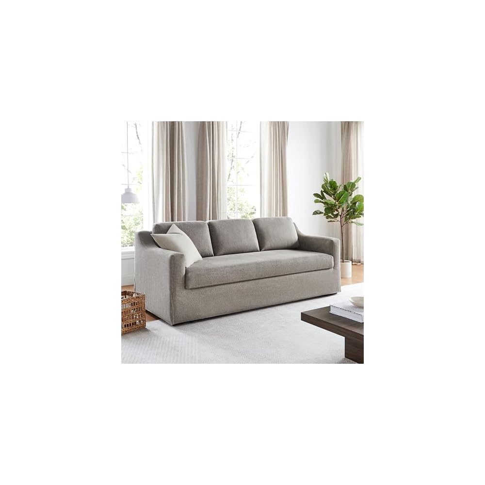 Serta® Hawthorne 90.6" Slipcovered Queen-Size Convertible Pop-up Sofa, Dreamcoil® Comfort, Woven Polyester Blend Fabric, Flax