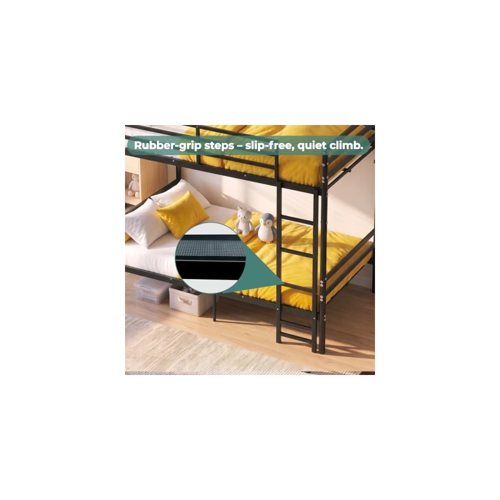 Full Over Full Bunk Bed with Floor-Standing Ladder,Black