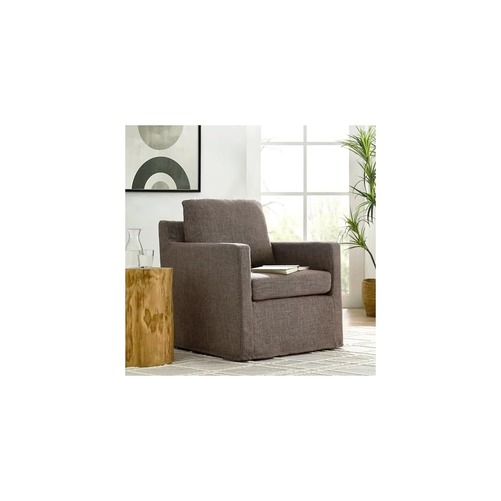 Modway Serene Swivel Accent Armchair in Mocha - Modern Fabric Upholstered Chair - Slipcovered Armchair - Swivel Chair for Living Room or Bedroom