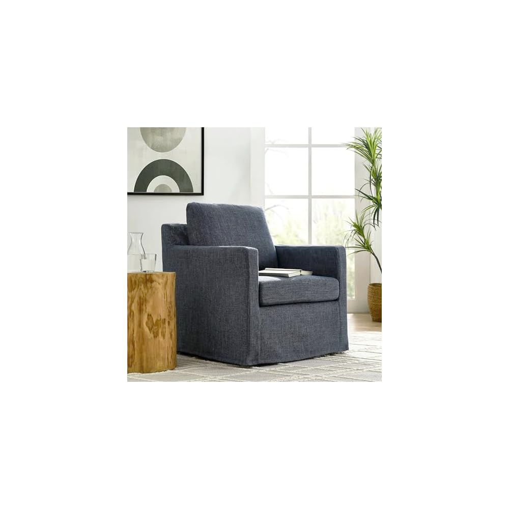 Modway Serene Swivel Accent Armchair in Mocha - Modern Fabric Upholstered Chair - Slipcovered Armchair - Swivel Chair for Living Room or Bedroom