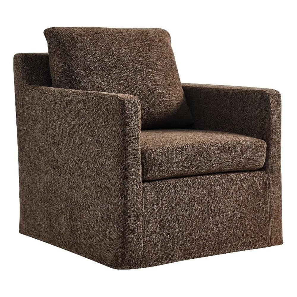 Modway Serene Swivel Accent Armchair in Mocha - Modern Fabric Upholstered Chair - Slipcovered Armchair - Swivel Chair for Living Room or Bedroom