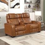 Lexicon Leather Match Power Reclining Loveseat, Heat, Massage, LED, Brown