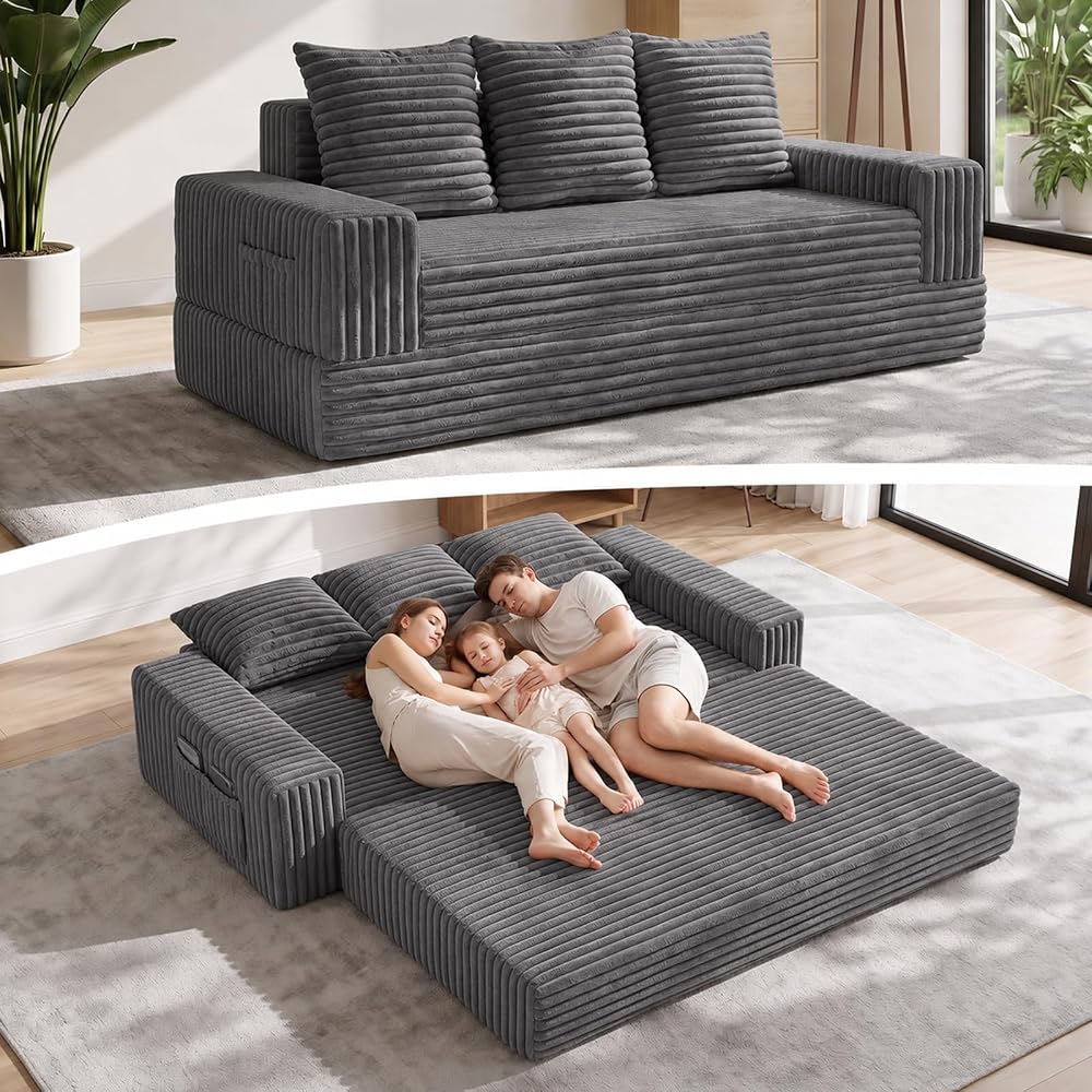 2-in-1 Convertible Sofa Bed, 70" Boneless Couch