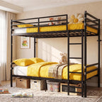 Full Over Full Bunk Bed with Floor-Standing Ladder,Black